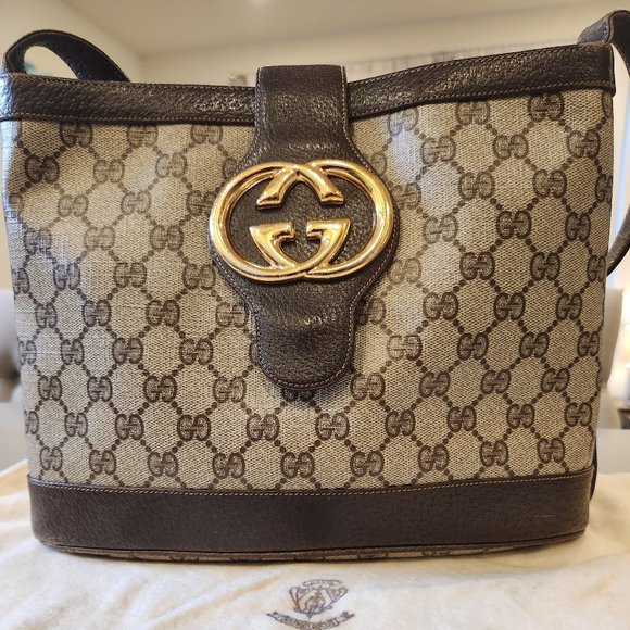 Gucci Handbags - Vintage 70's GUCCI GG Monogram Brown Large Brit Supreme Blondie Shoulder Tote Ba